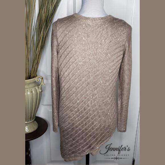 3/$25 Apt. 9 Women's Tan Asymmetrical Sequin Scoop Neck Long Sleeve Sweater - Picture 6 of 10